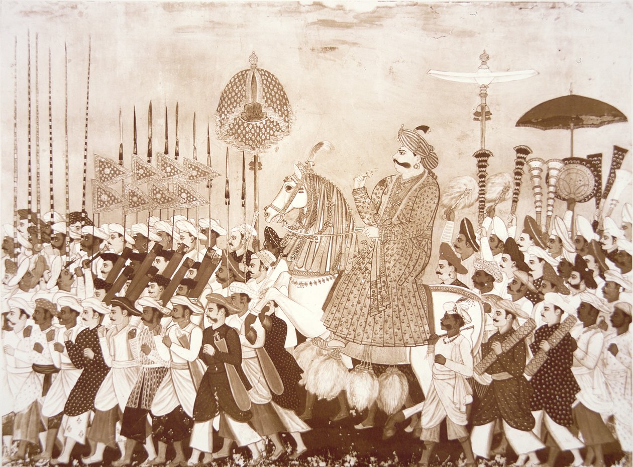 O Chefe Mahratta Tulsaji de Tanjore (cor litho) de English School