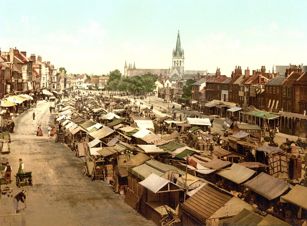 O mercado, Yarmouth (foto colorida à mão) de English School