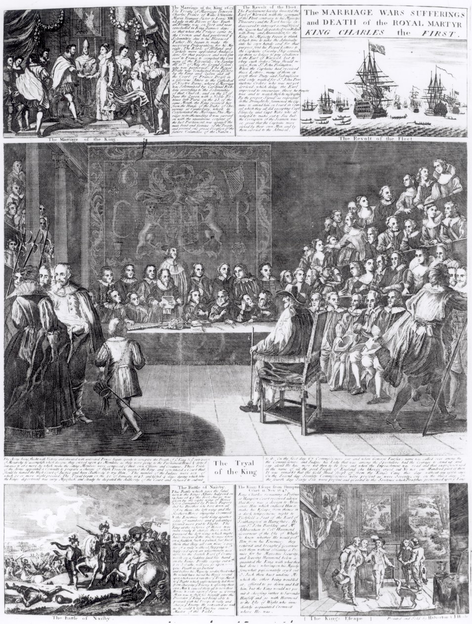 O Casamento, Guerras, Sofrimento e Morte do Mártir Real, Rei Carlos o Primeiro, impresso por Henry Overton e J. Hoole (gravura) (foto bundw) de English School