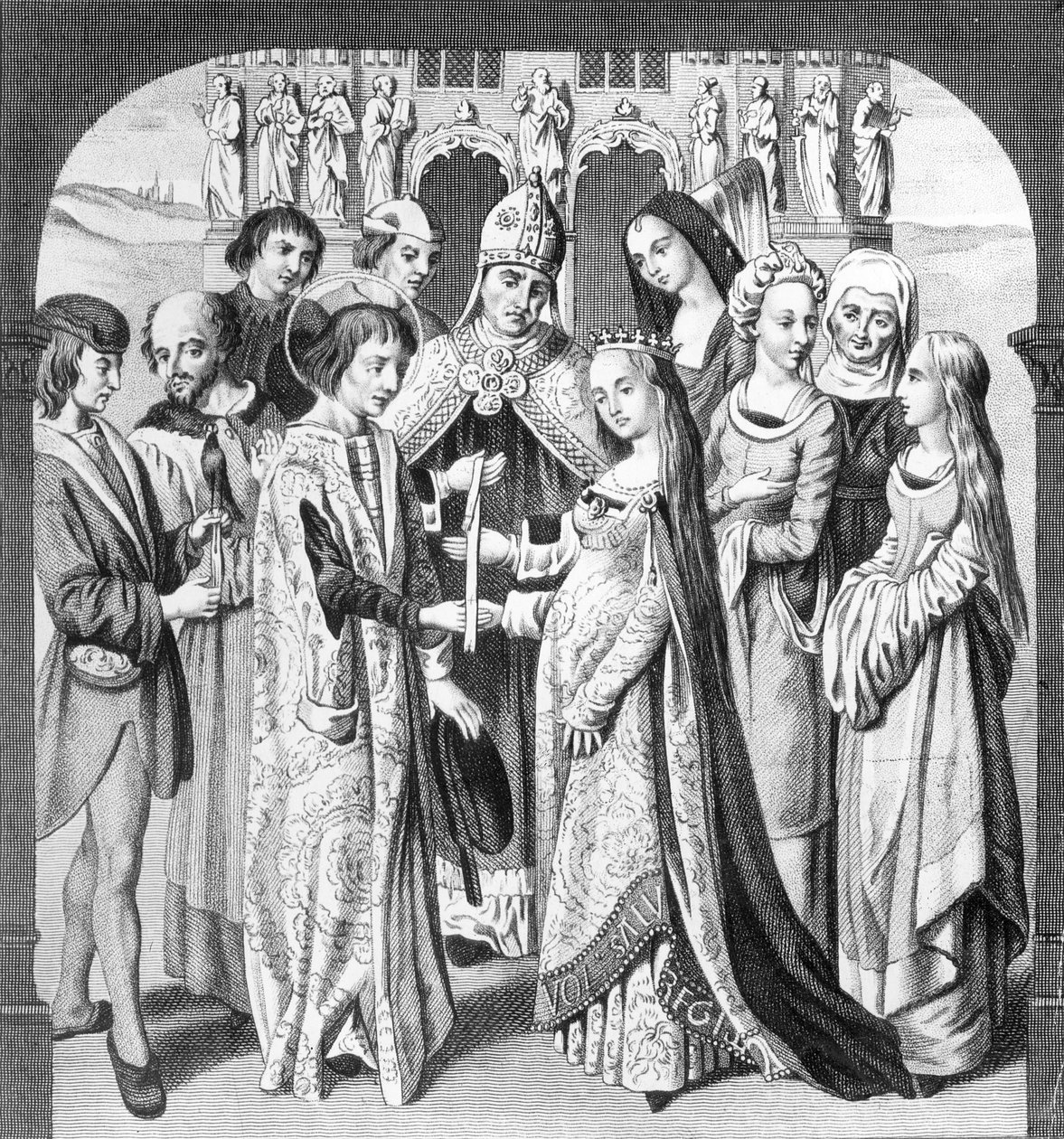 O casamento de Henrique VI e Margarida de Anjou, gravado por Freeman de English School