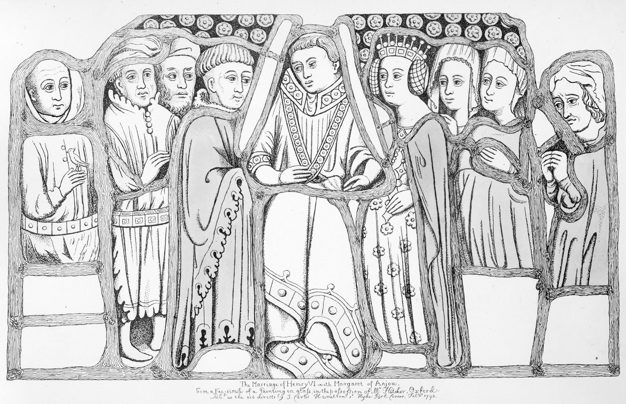 O casamento de Henrique VI e Margarida de Anjou, pub. por J. Carter Hamilton, 1793 de English School