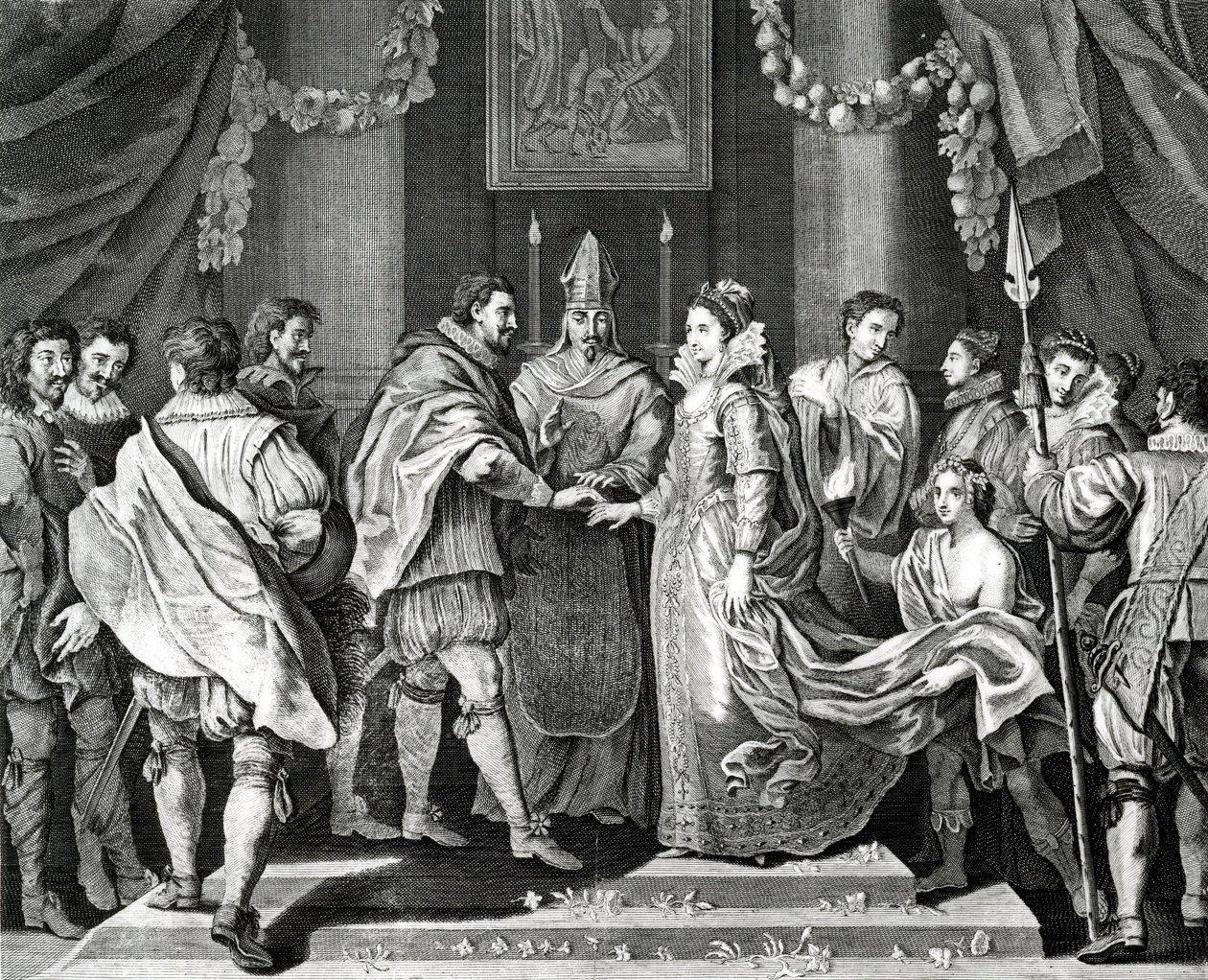 O casamento do rei, depois de uma pintura de L. Cheron, do século XIX de English School