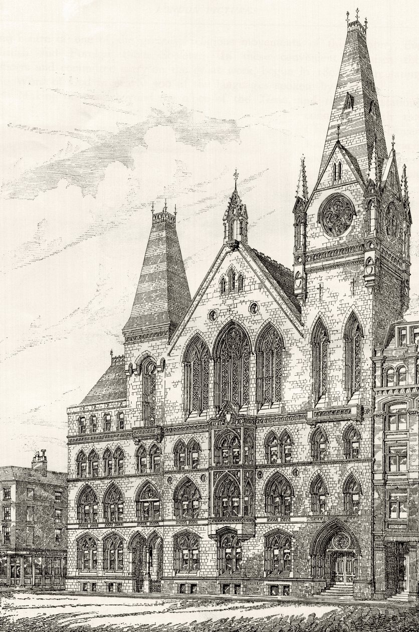 O Memorial Hall, Farringdon Street, de &39;London Pictures: desenhado com caneta e lápis&39;, pelo Rev. Richard Lovett, publicado em 1890 de English School