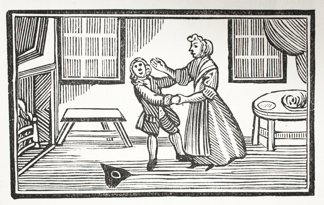 O método Meg tomou para fazer um dos vigários pagar sua contagem, ilustração dos Chap-livros do século XVIII por John Ashton, bar. 1882 de English School