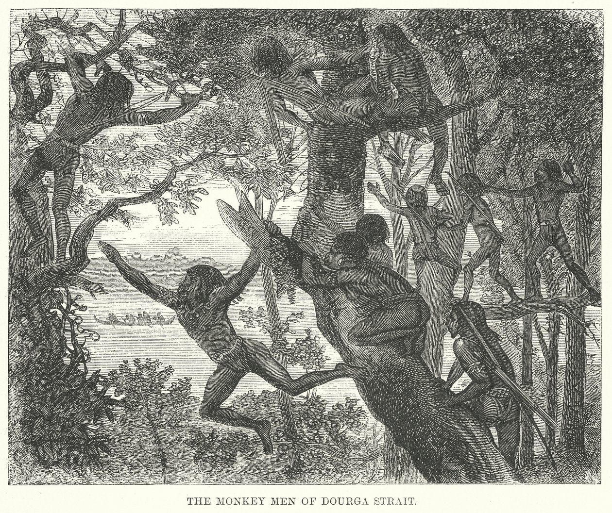 Os homens-macaco do Estreito de Dourga (gravura) de English School