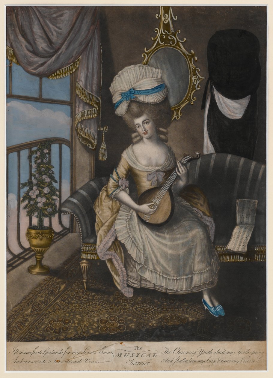 The Musical Charmer, 1780 (mezzotint colorido à mão) de English School
