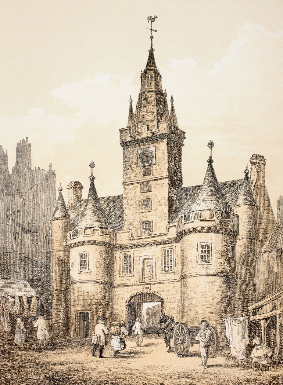 O Porto de Netherbow, Edimburgo, de "Os escoceses dignos de acordo com a segunda edição de Howie, 1781", de John Howie (1735-93) publicado em 1879 de English School