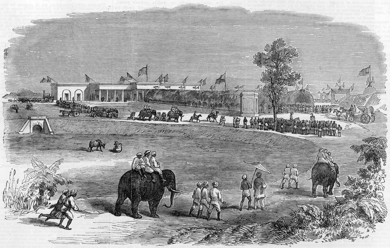 A abertura da estrada de ferro do indiano do leste: A estação de Burdwan, 1855 de English School
