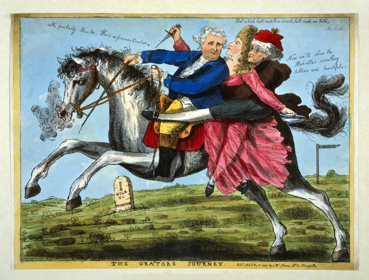 A Viagem dos Oradores, pub. 1785 (gravura a cores) de English School