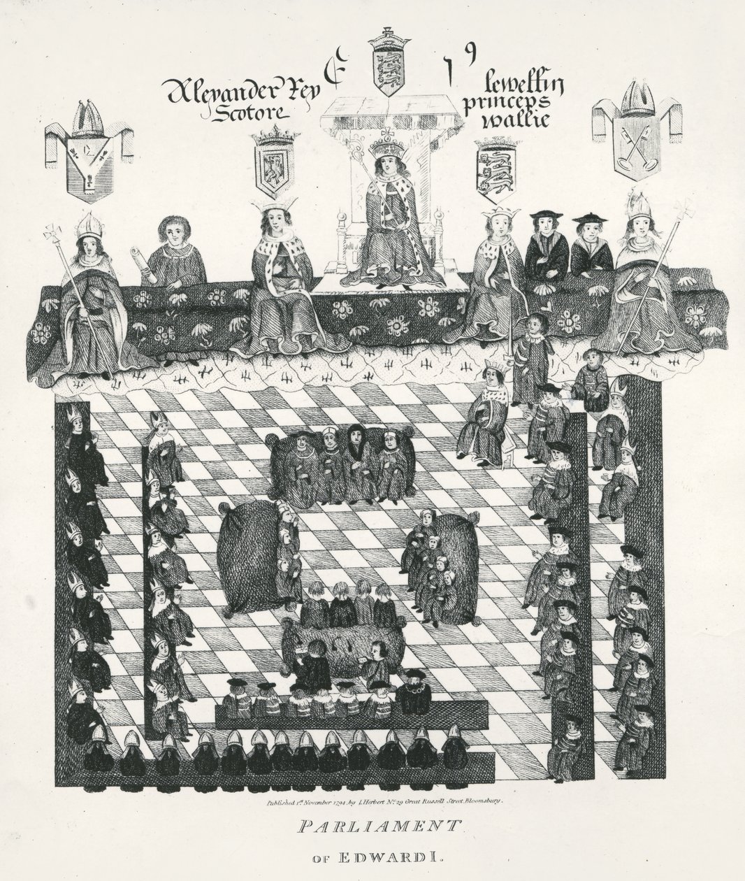 O Parlamento de Edward I (1239-1307) copia do manuscrito Wriothesley de c.1523, pub. em 1794 de English School