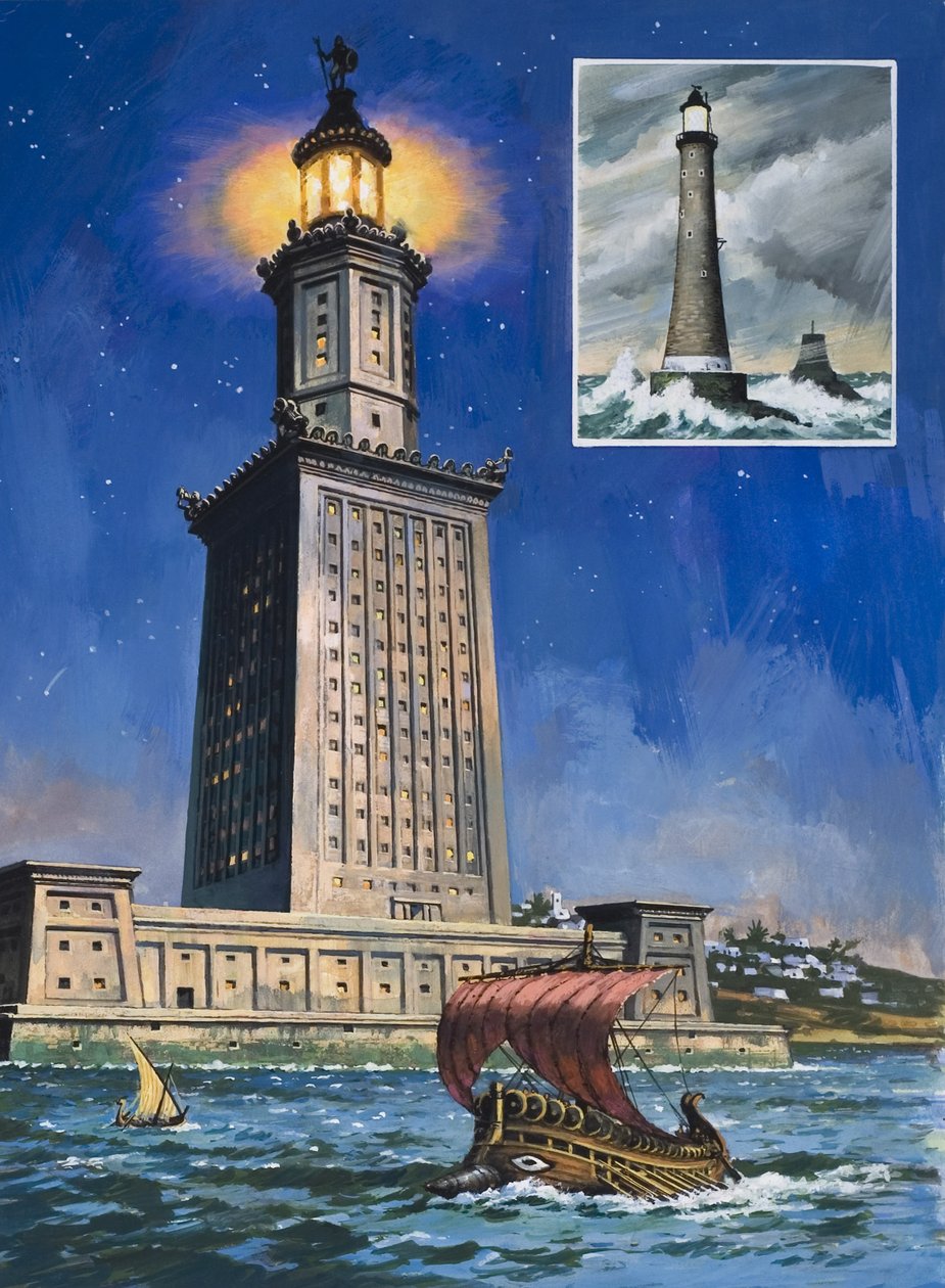 O Pharos de Alexandria (guache sobre papel) de English School
