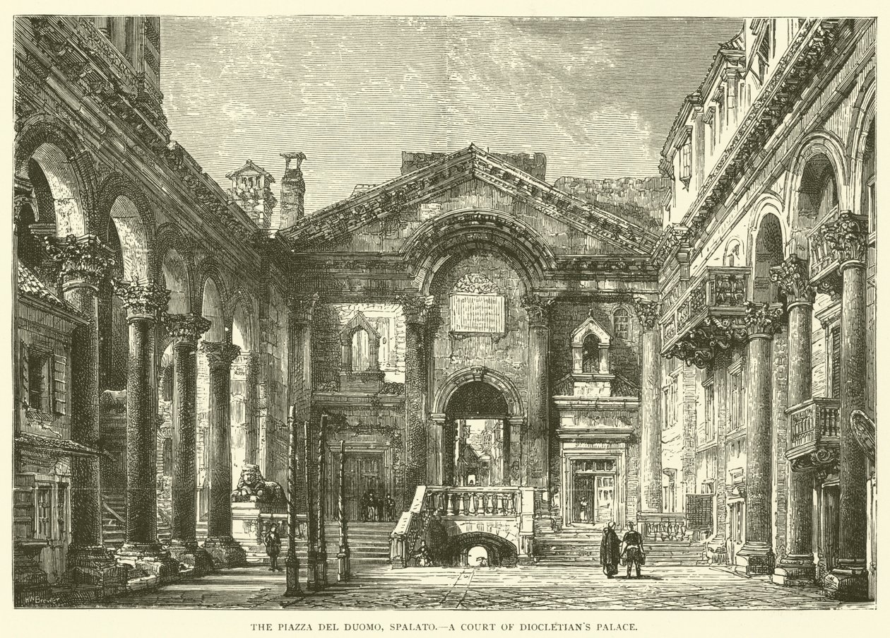 Piazza del Duomo, Spalato, um pátio do Palácio de Diocleciano (gravura) de English School