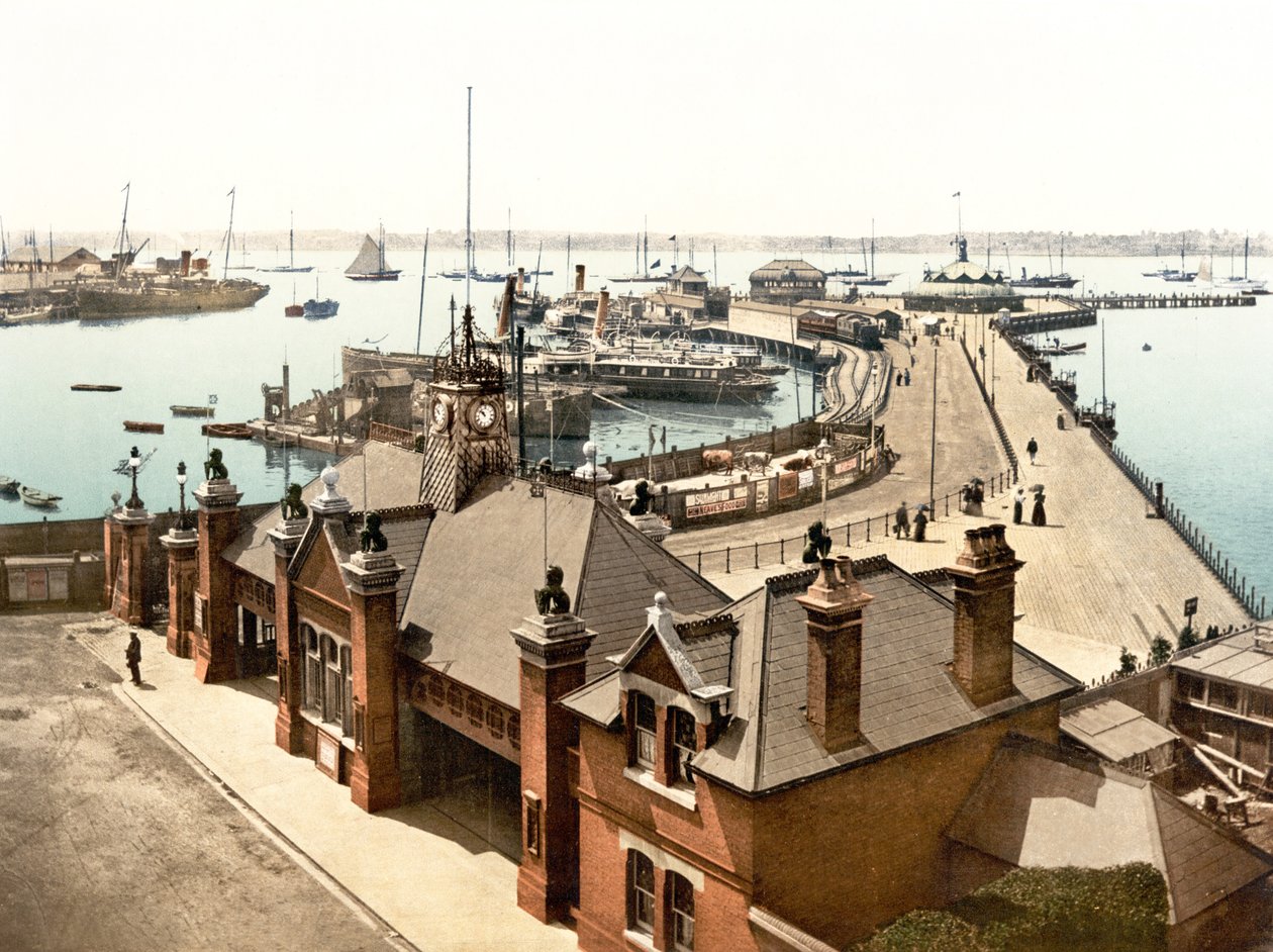 O Pier, Southampton (foto colorida à mão) de English School