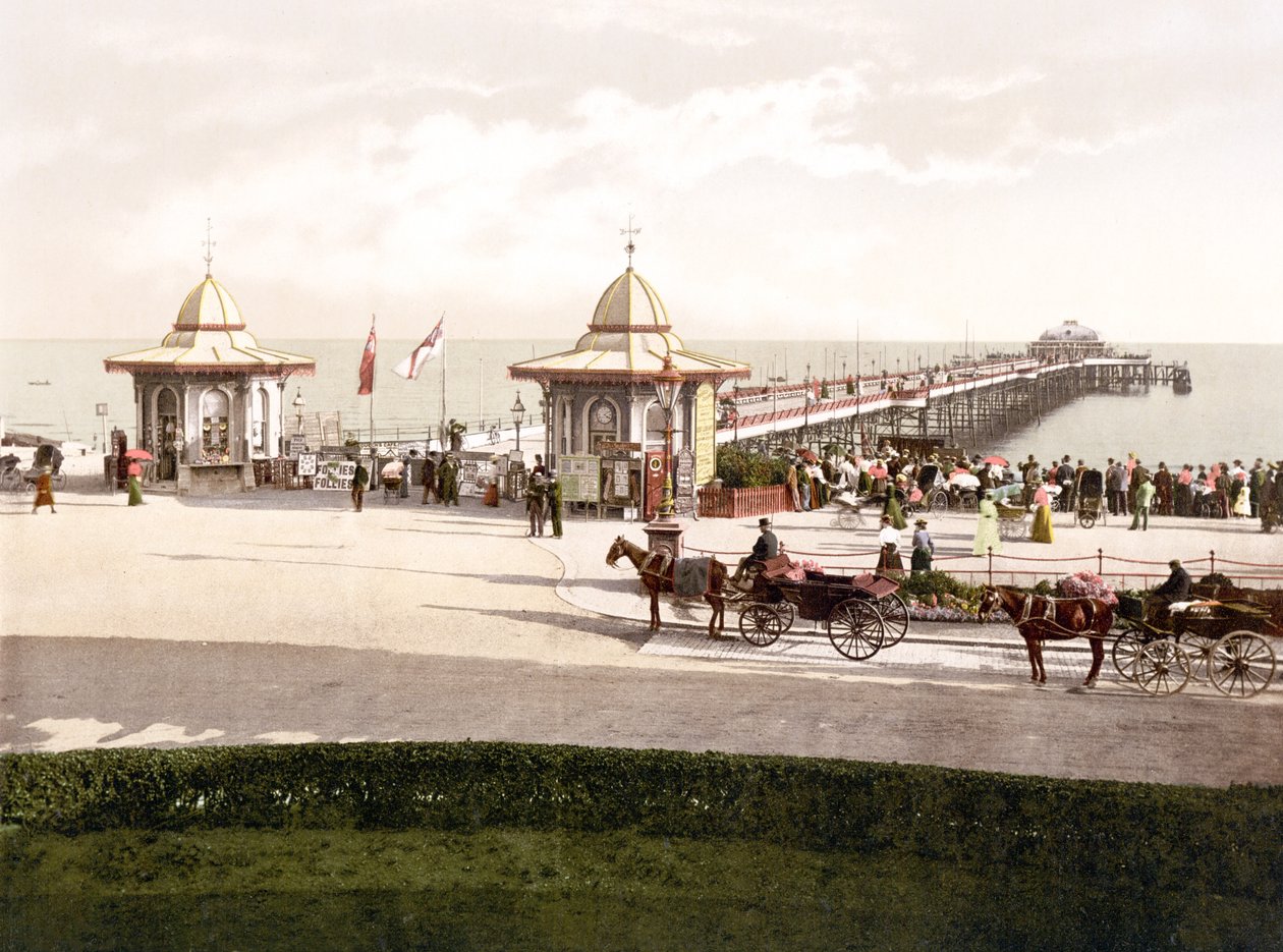 O Pier, Worthing (foto colorida à mão) de English School