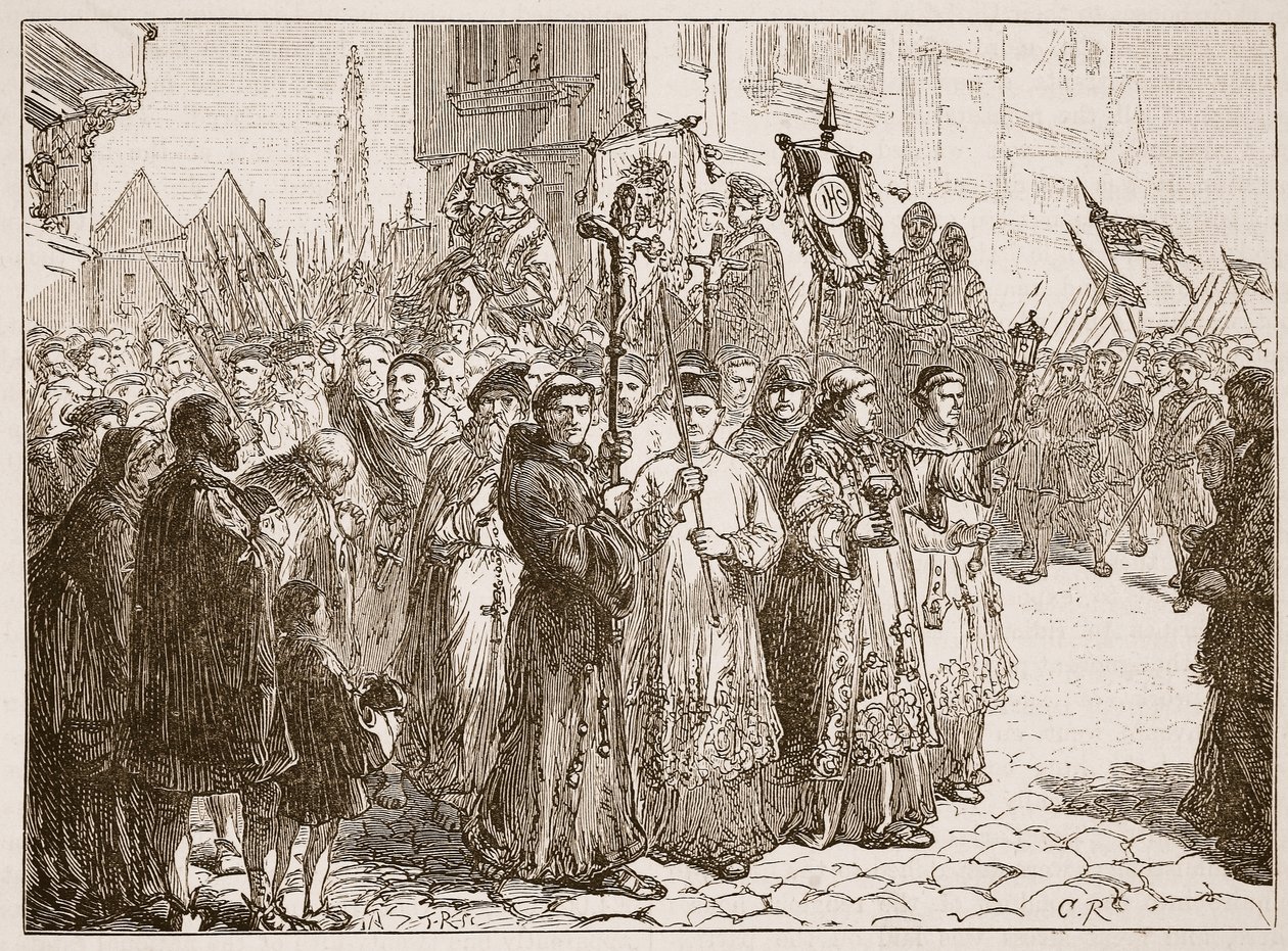 A peregrinação da graça em 1536, ilustração da história ilustrada de Cassells da Inglaterra (foto sépia) de English School