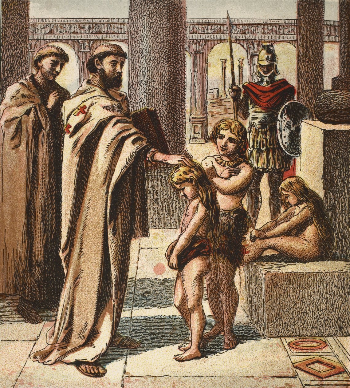 O papa e as crianças saxônicas, bar. 1890 de English School
