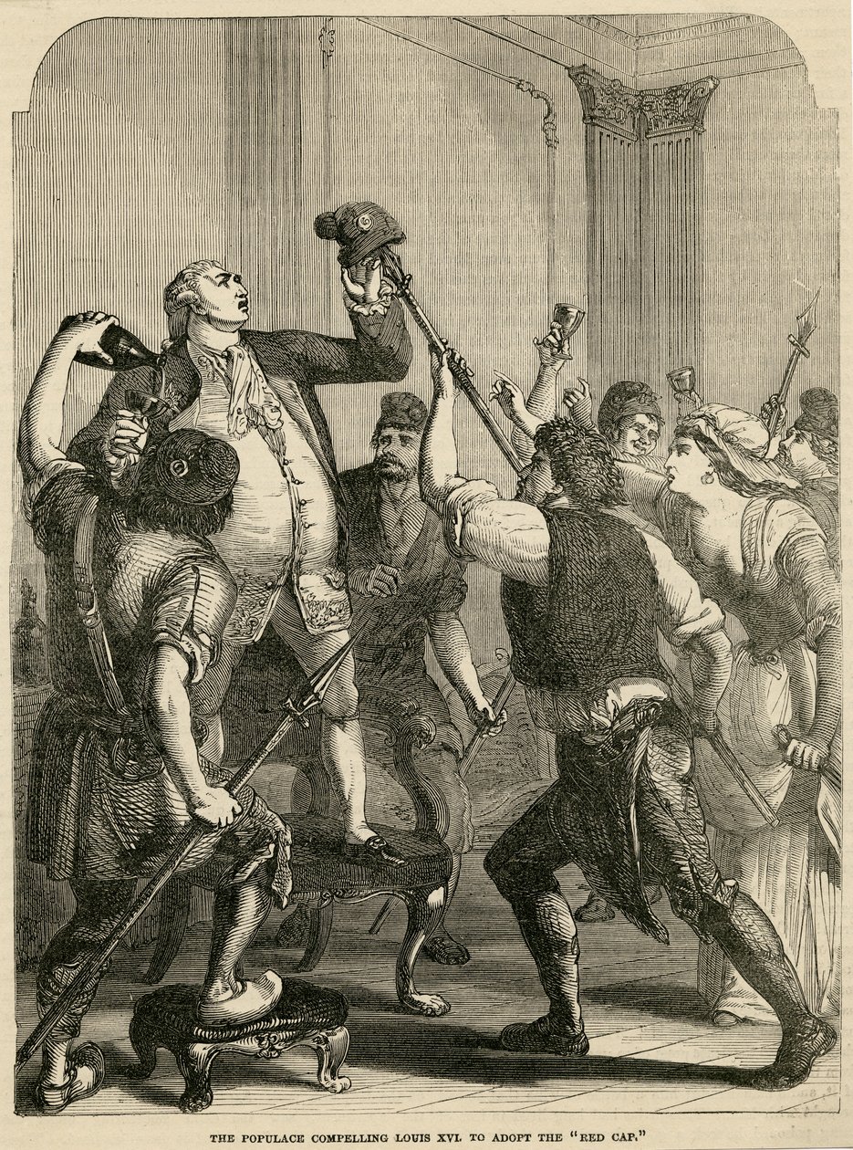 A Populace Obrigando Luís XVI a Adotar o Boné Vermelho, 1792 de English School