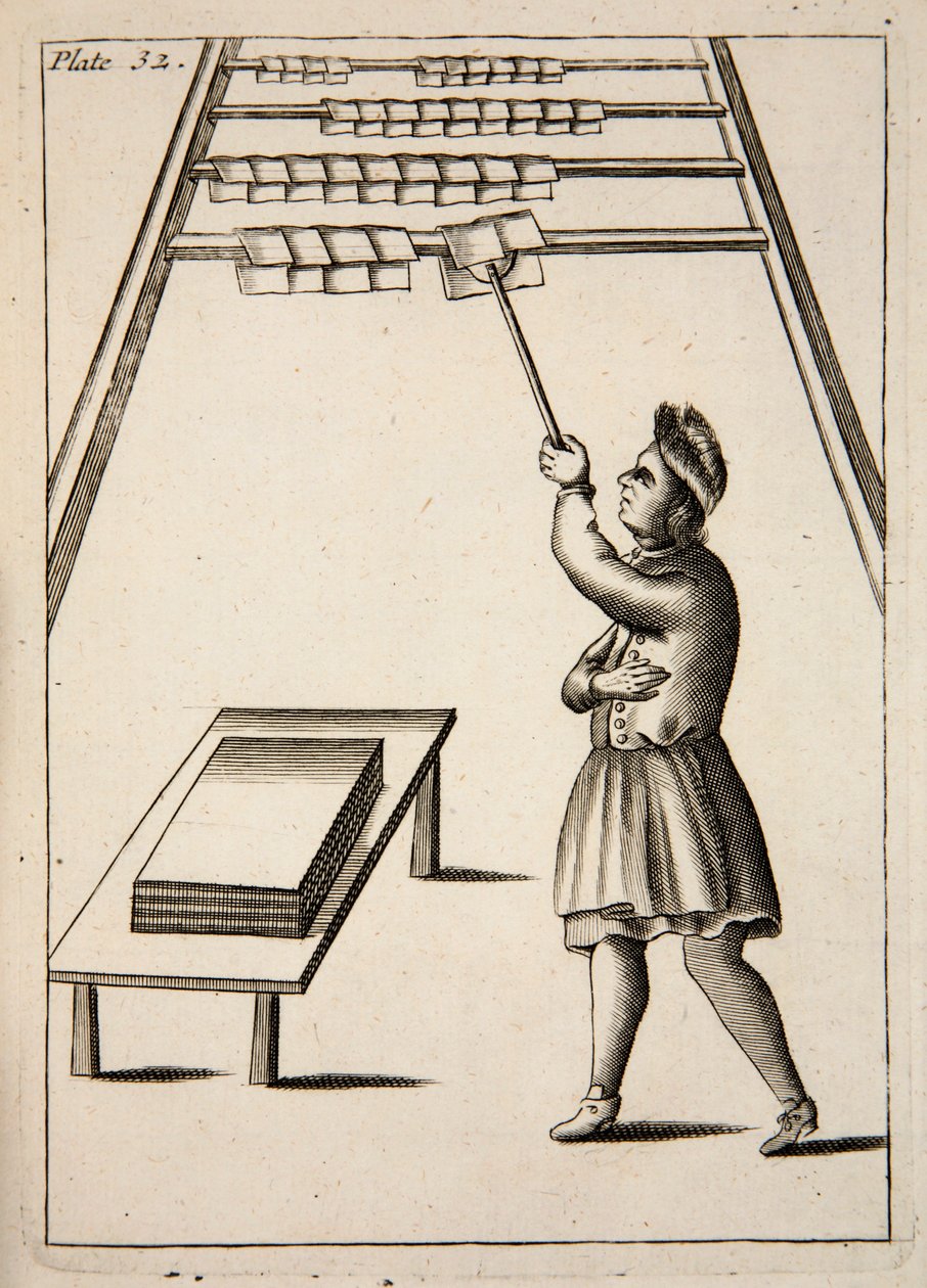The Pressman Hanging Paper, pub. gravura de 1683. de English School