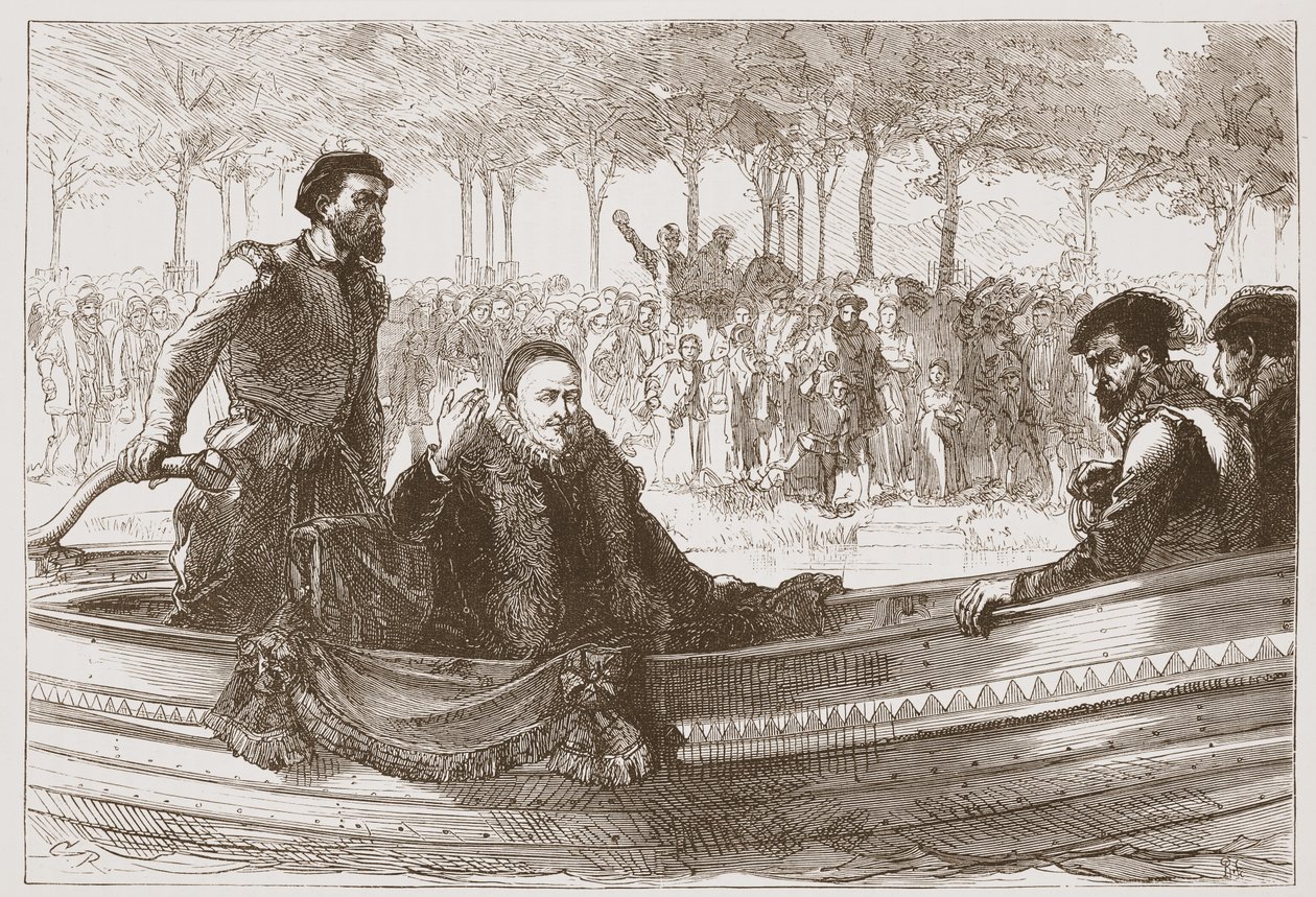 O Príncipe de Orange em sua barcaça a caminho de Bruxelas, ilustração da História do Protestantismo por James Aitken Wylie (1808-1890), pub. 1878 de English School