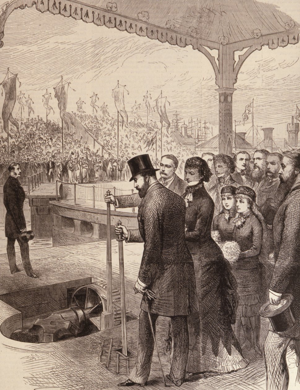 O Príncipe de Gales Abrindo as Novas Docas do Norte em Liverpool, do The Illustrated London News, 17 de setembro de 1881 de English School