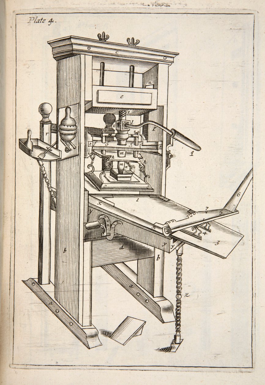 A Imprensa, pub. gravura de 1683. de English School