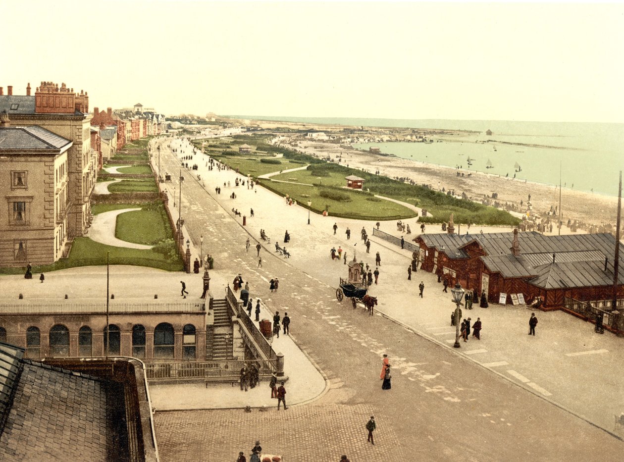 The Promenade e lagos, Southport (foto colorida à mão) de English School