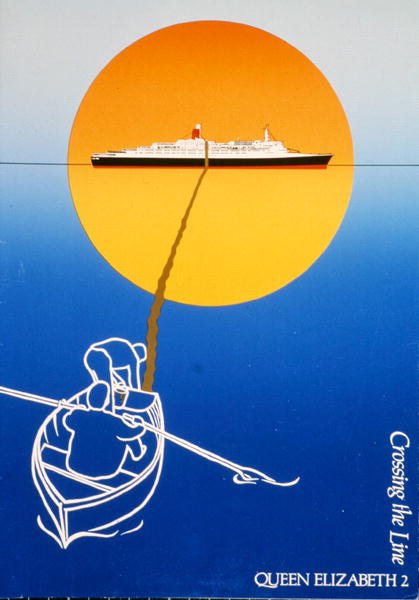 A Rainha Isabel II a atravessar a linha (cor litho) de English School