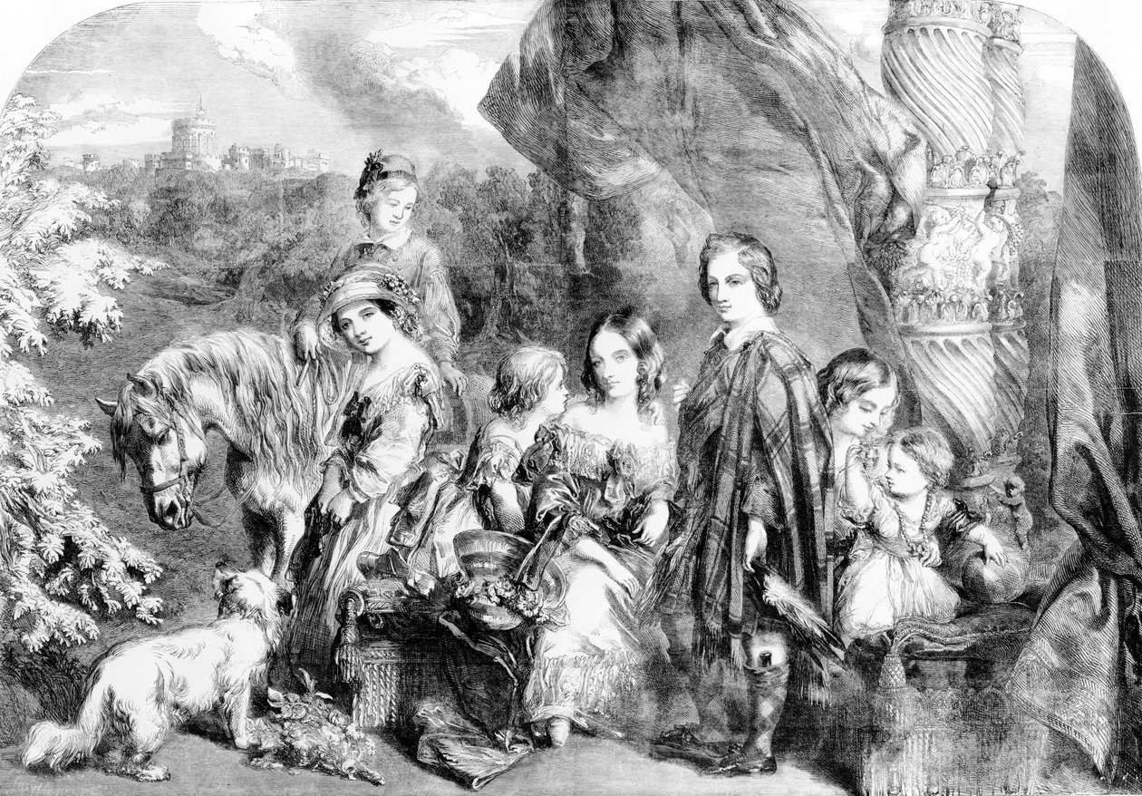 A Rainha e Seus Filhos no Windsor Great Park, do &39;Illustrated London News&39;, 1852 de English School