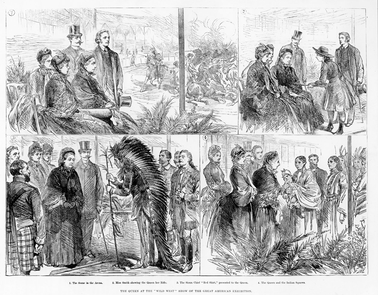 A rainha no show do oeste selvagem da grande exposição americana, 1887 de English School