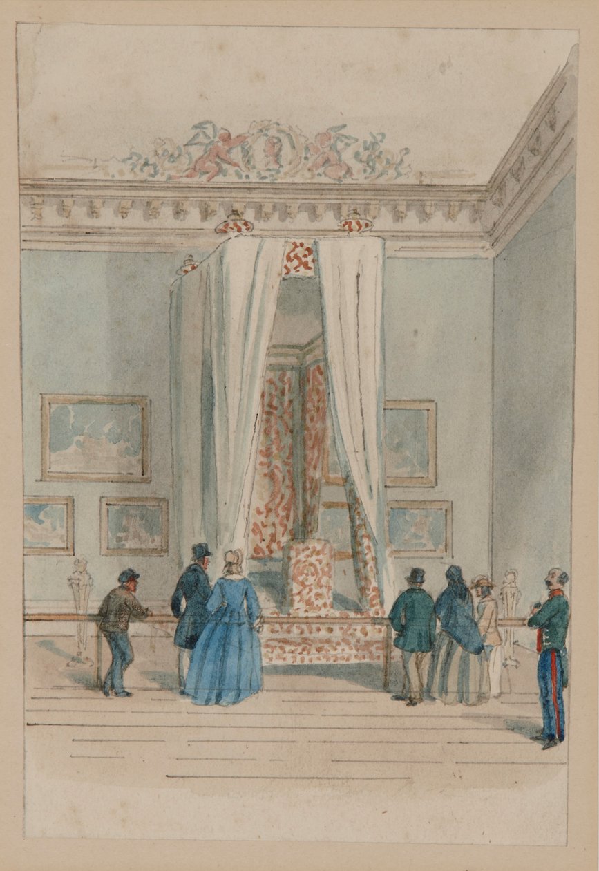 Quarto da Rainha com Cama de Estado da Rainha Anne, c.1860-70 (aquarela sobre papel) de English School