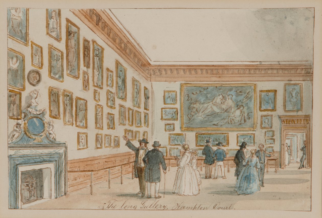 Galeria da Rainha, Palácio de Hampton Court, c.1860-70 (aquarela sobre papel) de English School