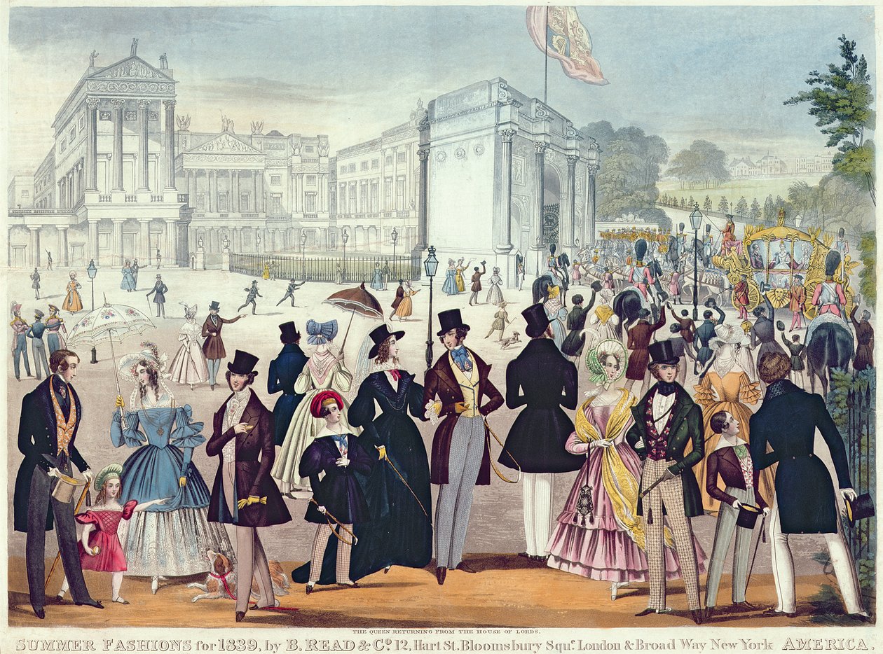 Retorno da Rainha da Câmara dos Lordes, 1839 (gravura com aquatint) de English School
