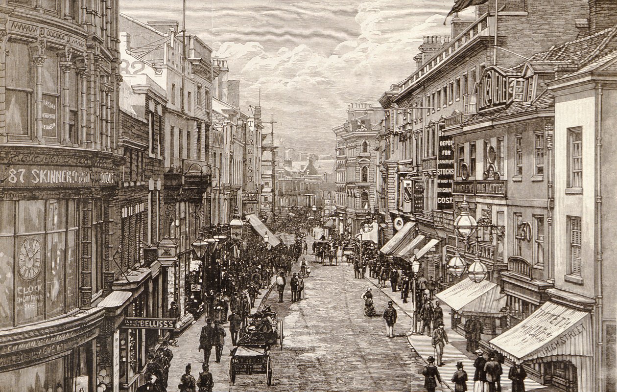 Visita da Rainha a Birmingham: The High Street, de &39;The Illustrated London News&39;, 2 de abril de 1887 de English School