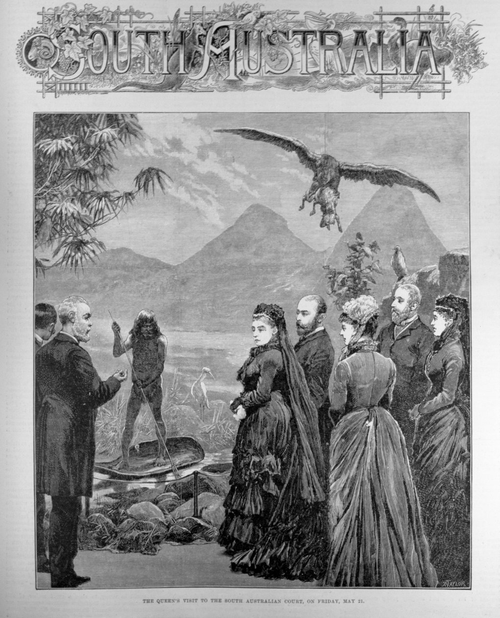 Visita da Rainha ao Tribunal do Sul da Austrália na sexta-feira, 21 de maio de 1886, de "The Illustrated London News", 29 de maio de 1886 (gravura) de English School