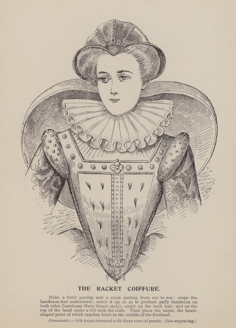 O penteado de raquete (gravura) de English School