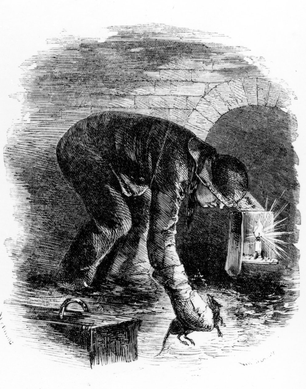 Os apanhadores de ratos dos esgotos, ilustração de "London Labour and the London Poor", de Henry Mayhew, c.1840s de English School