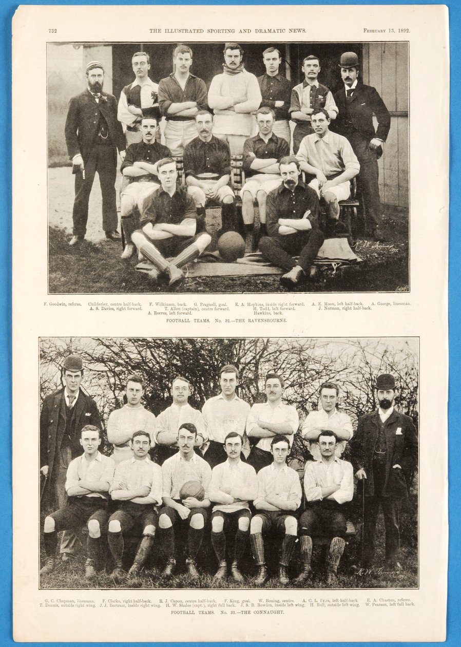 O Ravensbourne e The Connaught, times de futebol apresentados no The Illustrated Sporting e Dramatic News, 13 de fevereiro de 1892 de English School