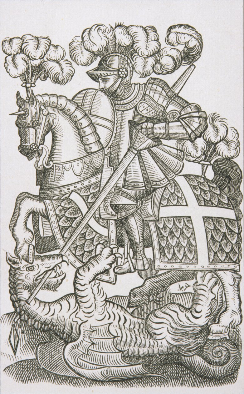 O Cavaleiro da Cruz Vermelha, da primeira edição de &39;Faerie Queen&39; de Edmund Spenser, 1590 de English School