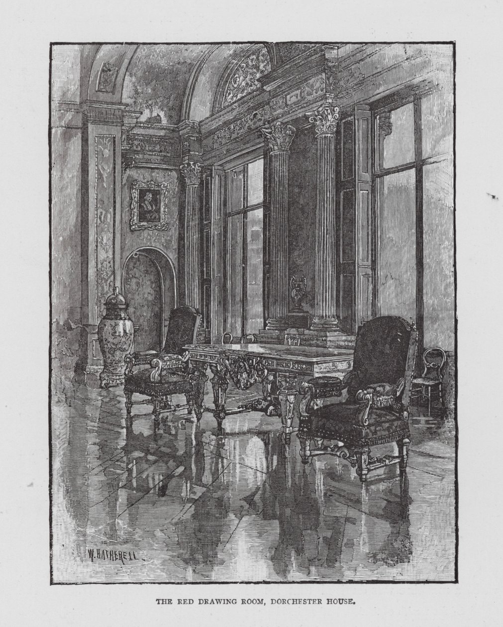 A Sala de Desenho Vermelha, Dorchester House (litografia) de English School