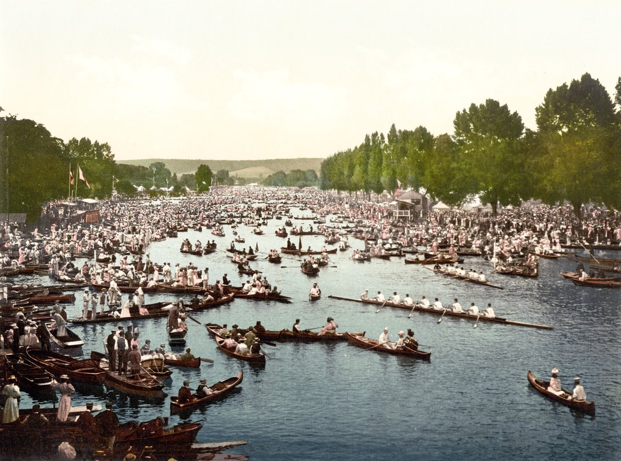 O Curso de Regata I, Henley-on-Thames (foto colorida à mão) de English School