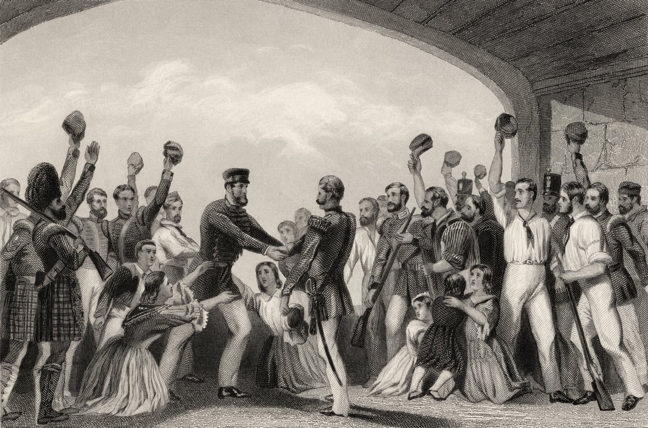 O Alívio de Lucknow pelo General Havelock, 25 de setembro de 1857, de "A História do Motim Indiano", publicado em 1858 de English School