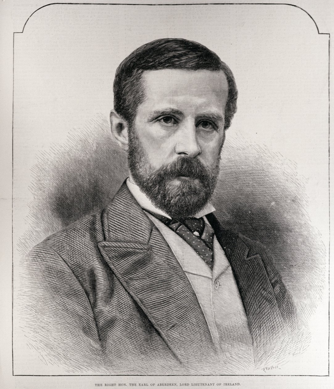 O certo Hon. O Conde de Aberdeen, Lorde Tenente da Irlanda, gravado por R. Taylor, de "The Illustrated London News", 13 de março de 1886 de English School