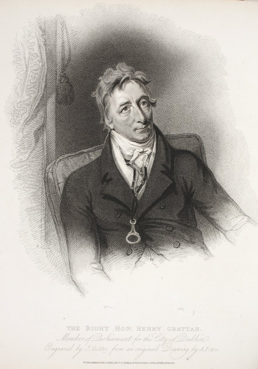O Honorável Henry Grattan, por J. Godby de desenho original por A. Pope, 1810 de English School