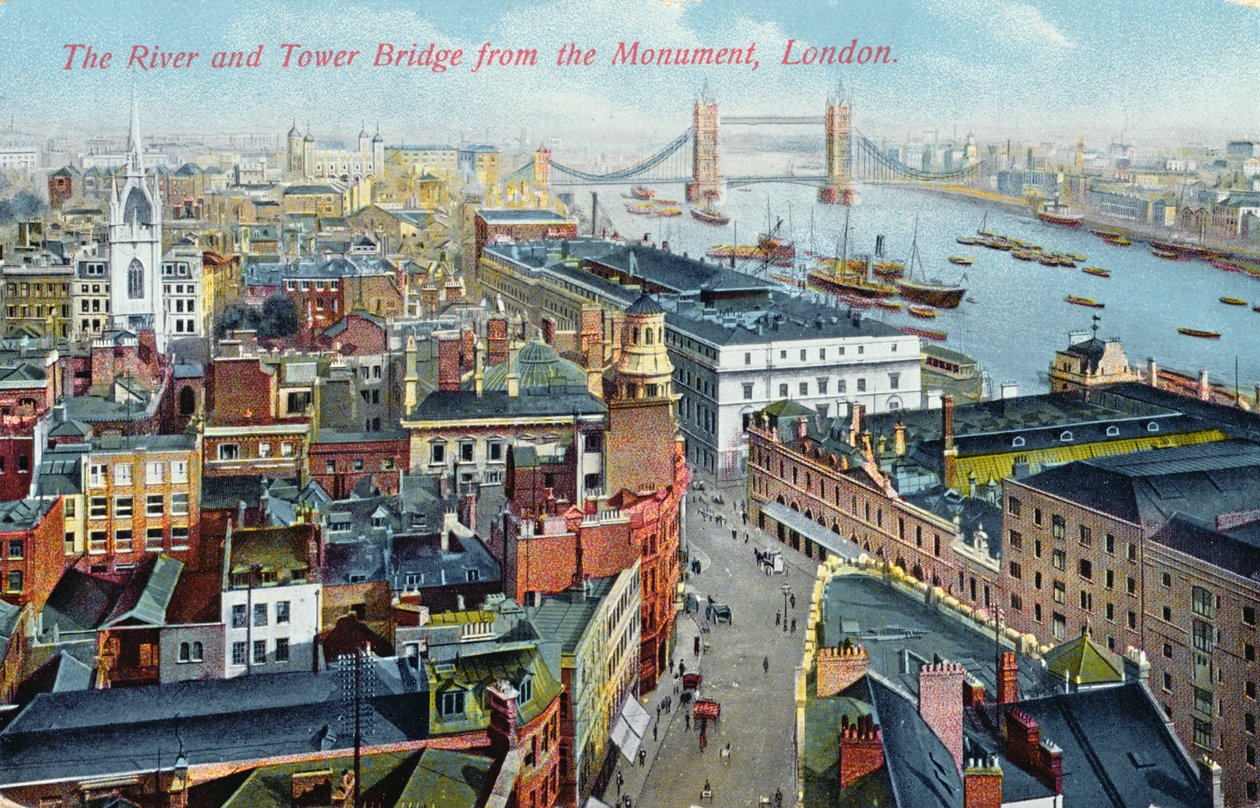 O rio Tamisa e a Tower Bridge, c.1920 de English School