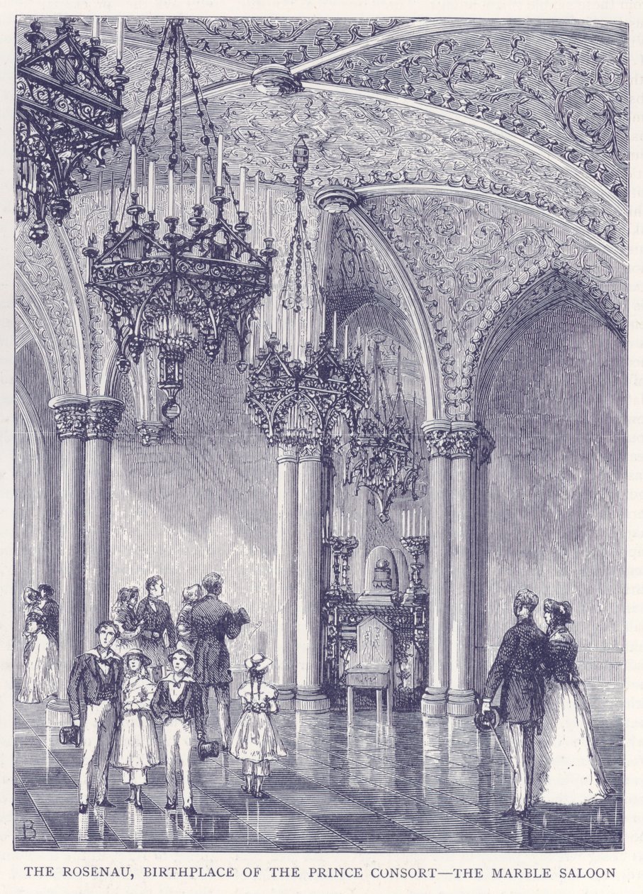O Rosenau, palácio de nascimento do Príncipe Consorte - O Sallon de mármore (gravura) de English School