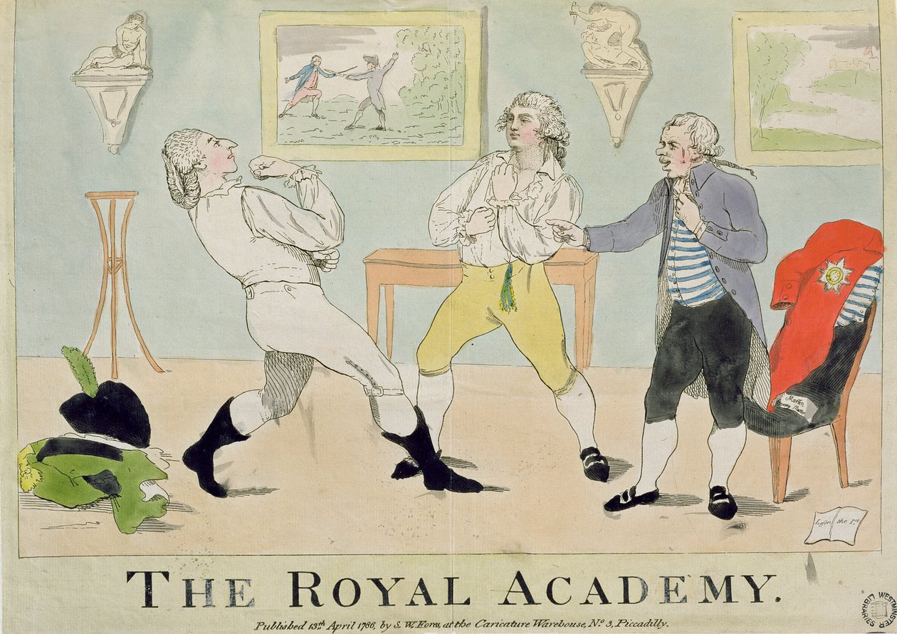 A Academia Real, pub. por SW Fores, 1786 (gravura colorida) de English School