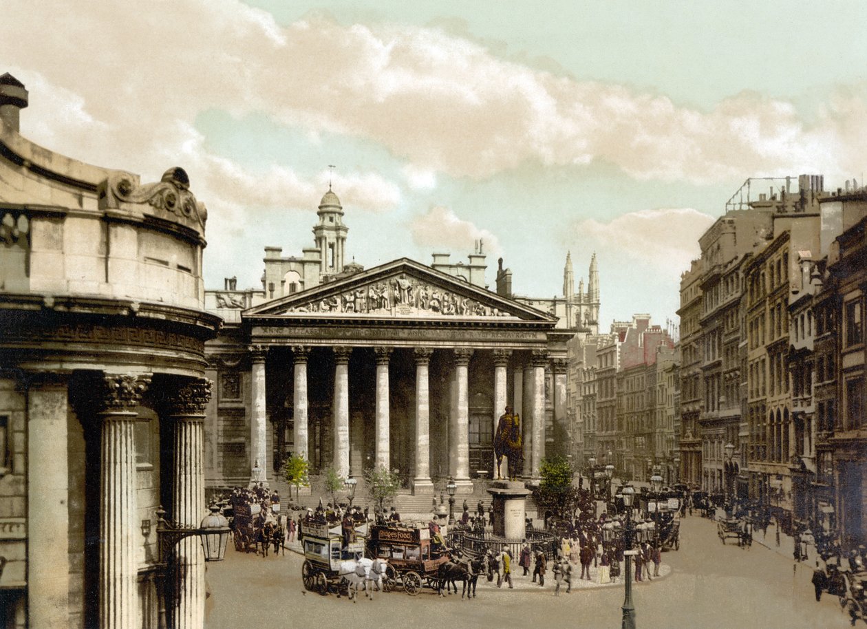 The Royal Exchange, Londres (foto colorida à mão) de English School