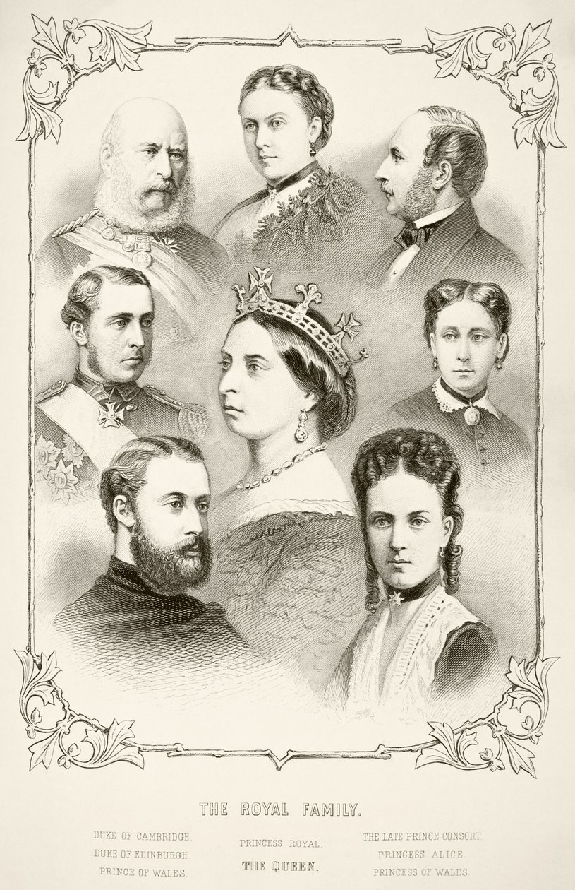 A Família Real da Rainha Vitória, de "A História Nacional e Doméstica da Inglaterra", de William Hickman Smith Aubrey (1858-1916) publicou Londres, c.1890 de English School