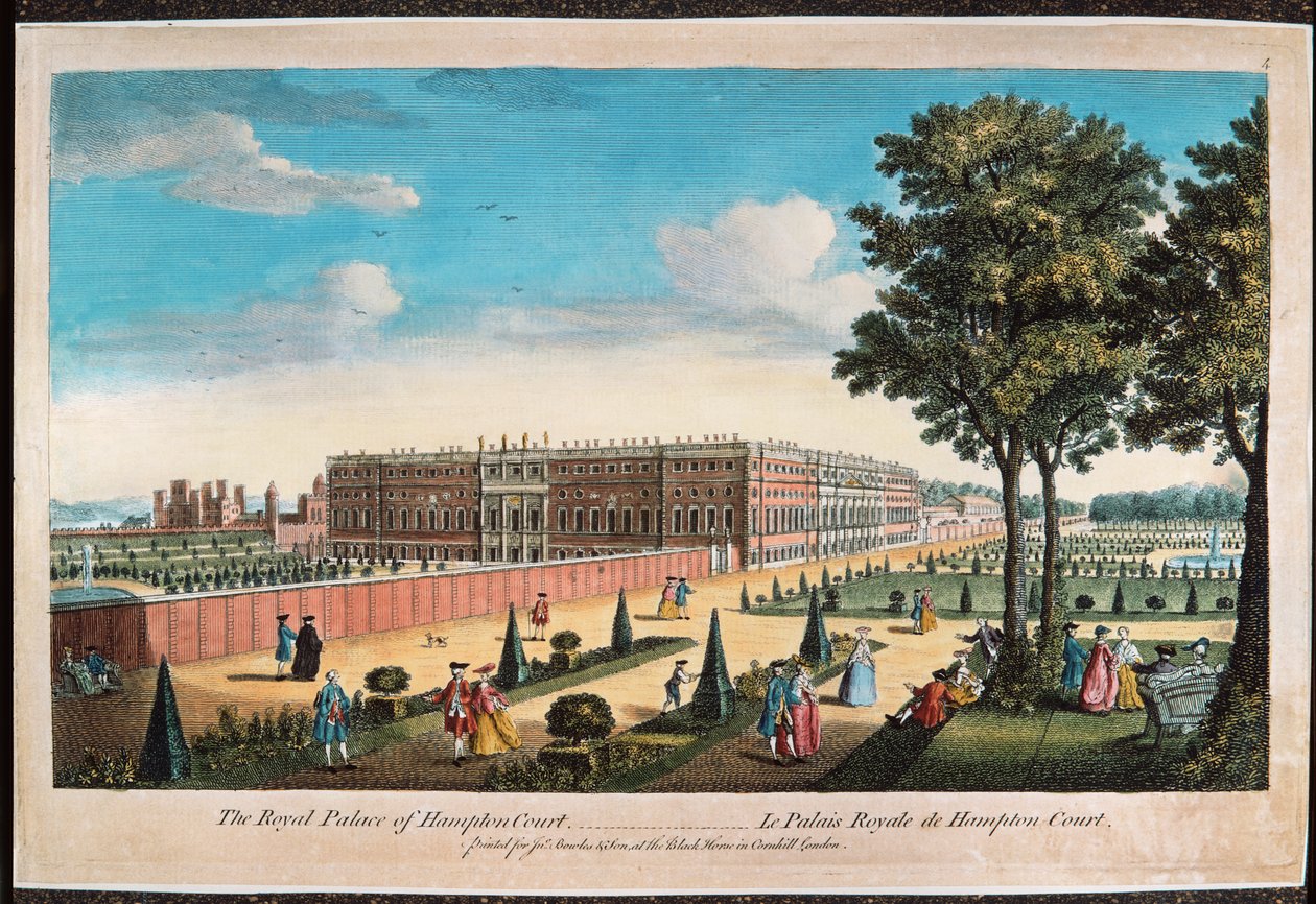 O Palácio Real de Hampton Court (gravura colorida à mão) de English School
