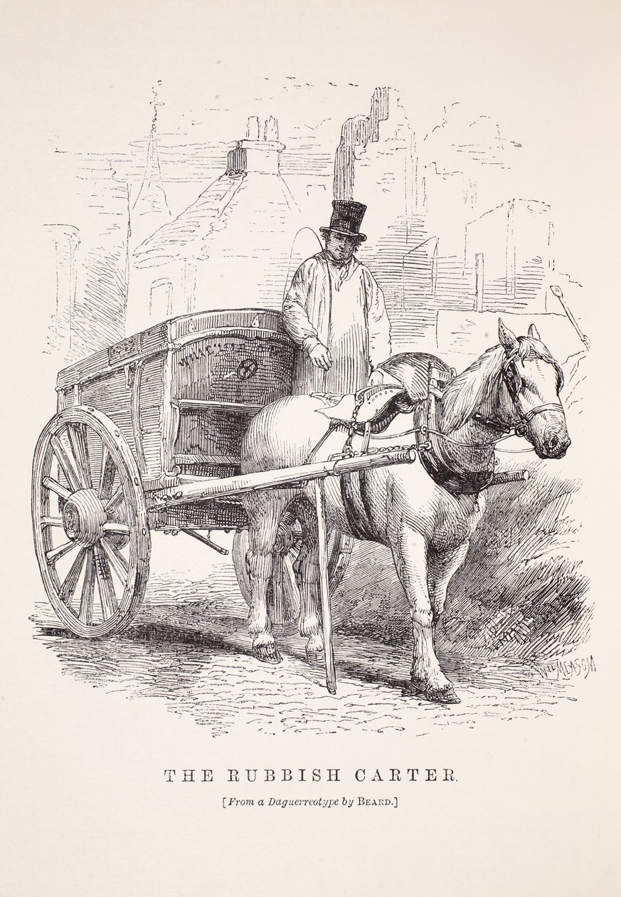O Carter do Rubbish, do daguerreotype por Richard Beard, ilustração do trabalho de Londres e London Poor por Henry Mayhew, bar. 1862 de English School